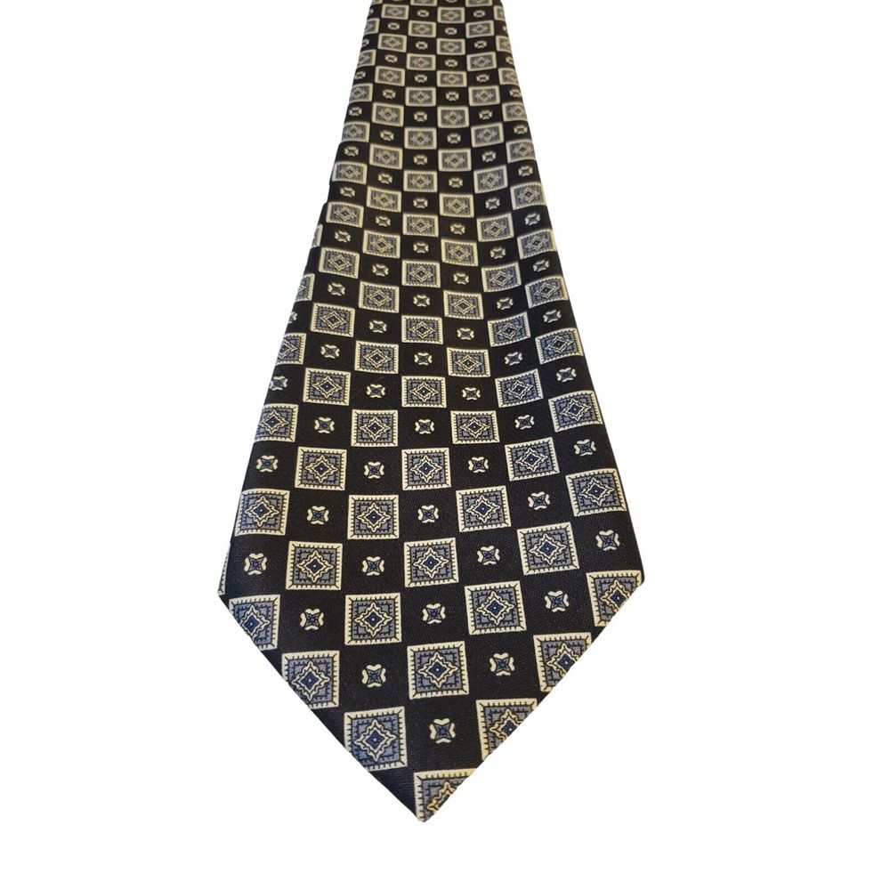 New Noble‎ MEN'S NECKTIE Black Blue White Geometric 100% Polyester Made in Korea